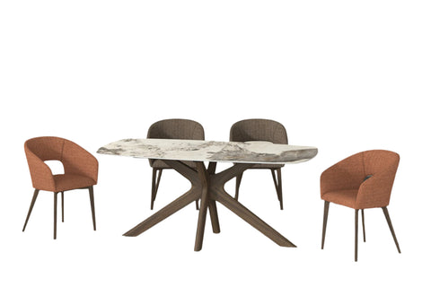 Aura Brown and White Sintered Stone Top Dining Table Set