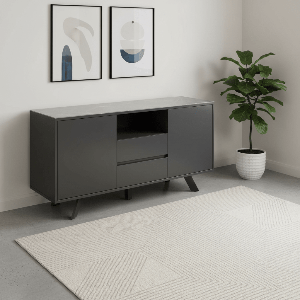 Athens 2 Door 2 Drawer Sideboard with Matte Grey Ceramic Top