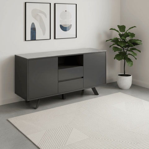 Athens 2 Door 2 Drawer Sideboard with Matte Grey Ceramic Top