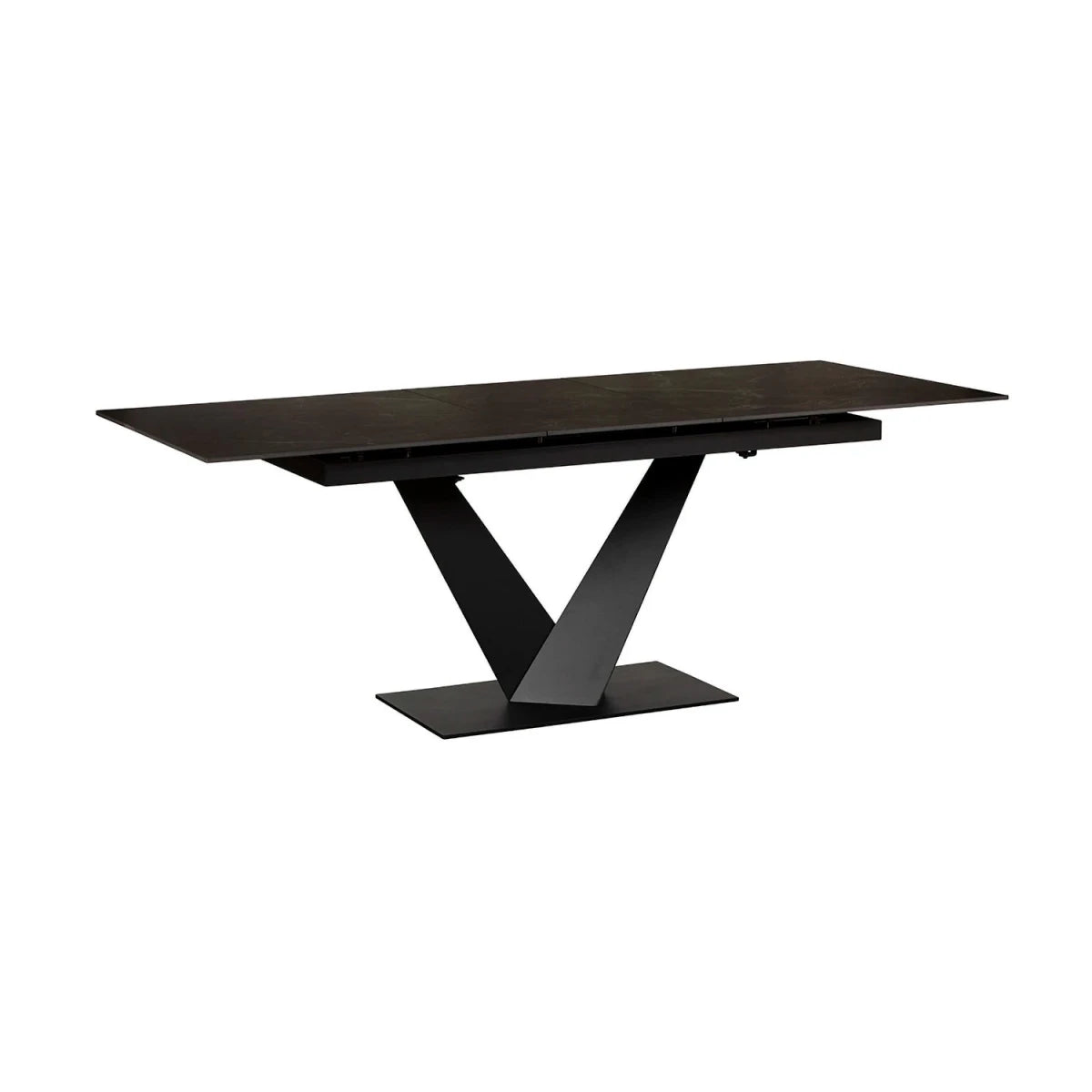 Modern dining table with V shaped pedestal base