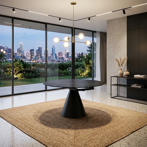 Alba Black Sintered Stone Extending Dining Table 135cm