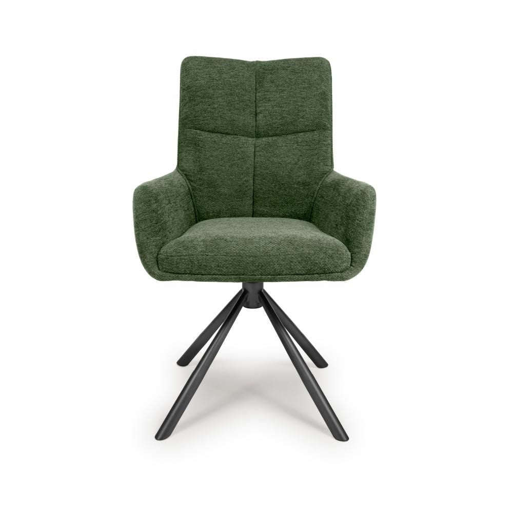Aldo Swivel Fabric Green Dining Chair with Black Legs - Front view