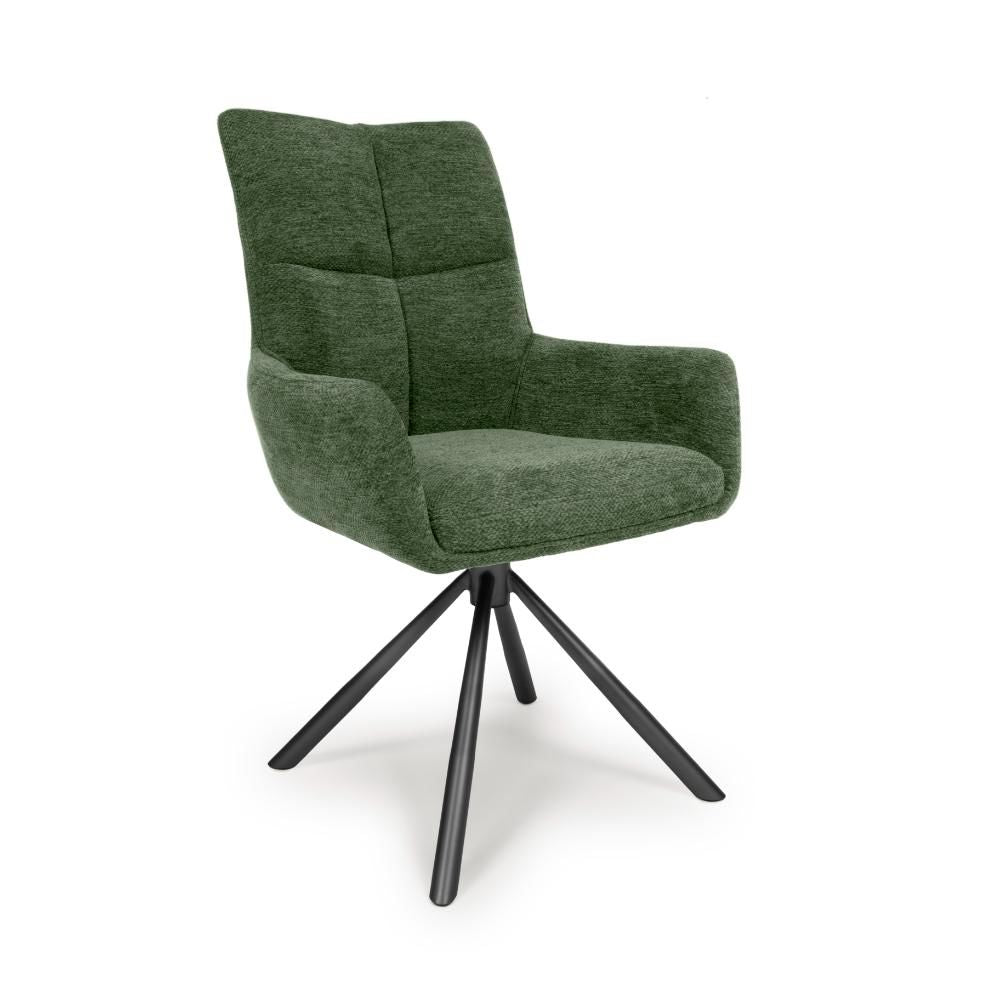 Aldo Swivel Fabric Green Dining Chair with Black Legs - Side Angle view