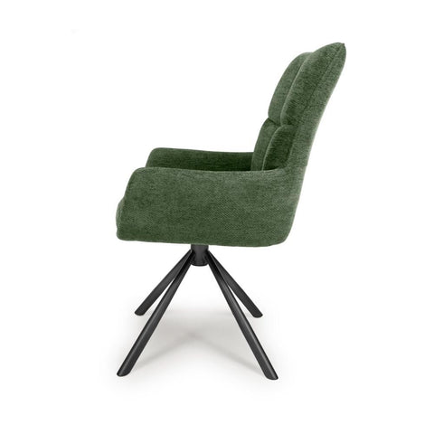 Aldo Swivel Fabric Green Dining Chair with Black Legs - Full side view