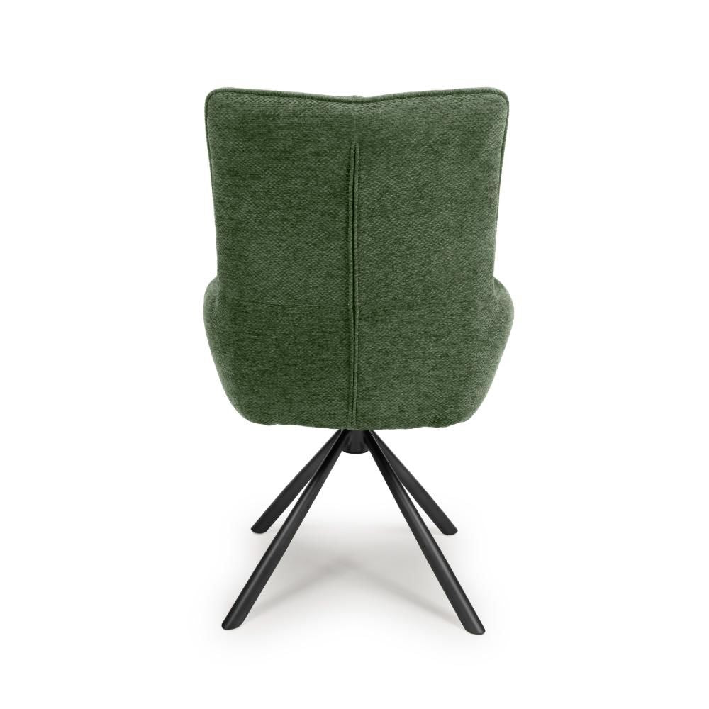 Aldo Swivel Fabric Green Dining Chair with Black Legs - Full back view