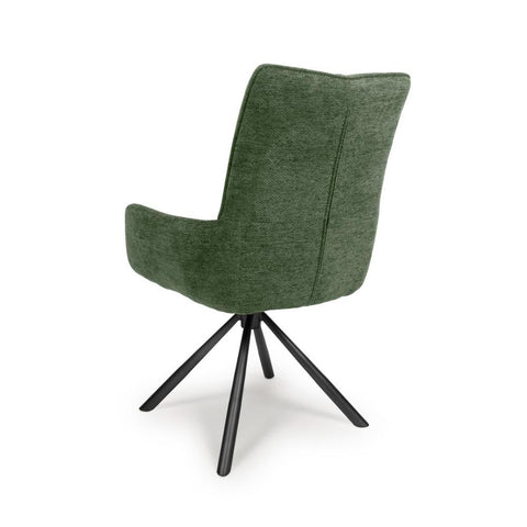 Aldo Swivel Fabric Green Dining Chair with Black Legs - Back side view
