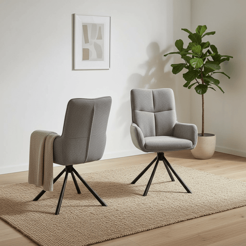 Aldo Swivel Fabric Pewter Dining Chair with Black legs – Pewter Set of 4,6 or 8