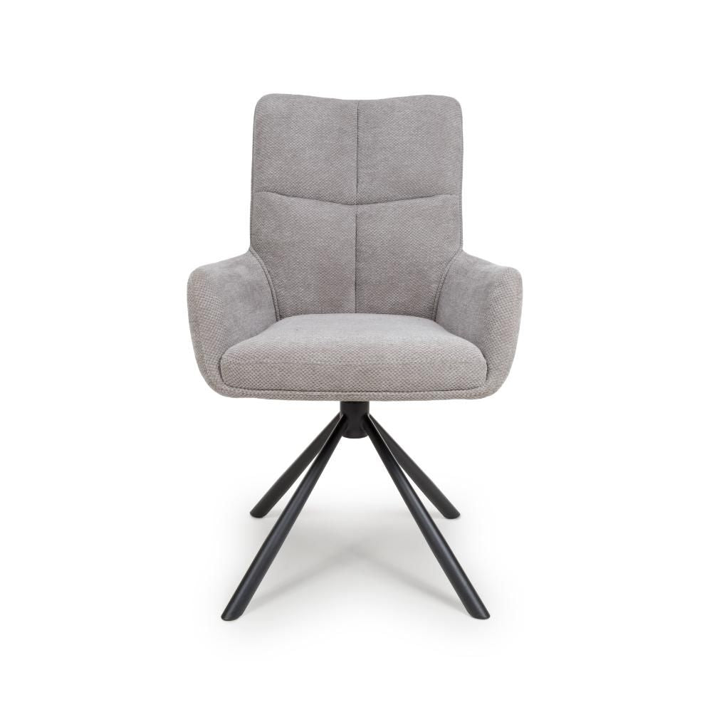 Aldo Swivel Fabric Pewter Dining Chair with Black legs - Front view