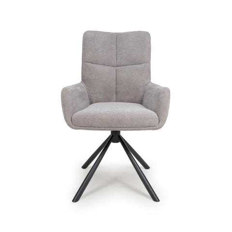 Aldo Swivel Fabric Pewter Dining Chair with Black legs - Front view