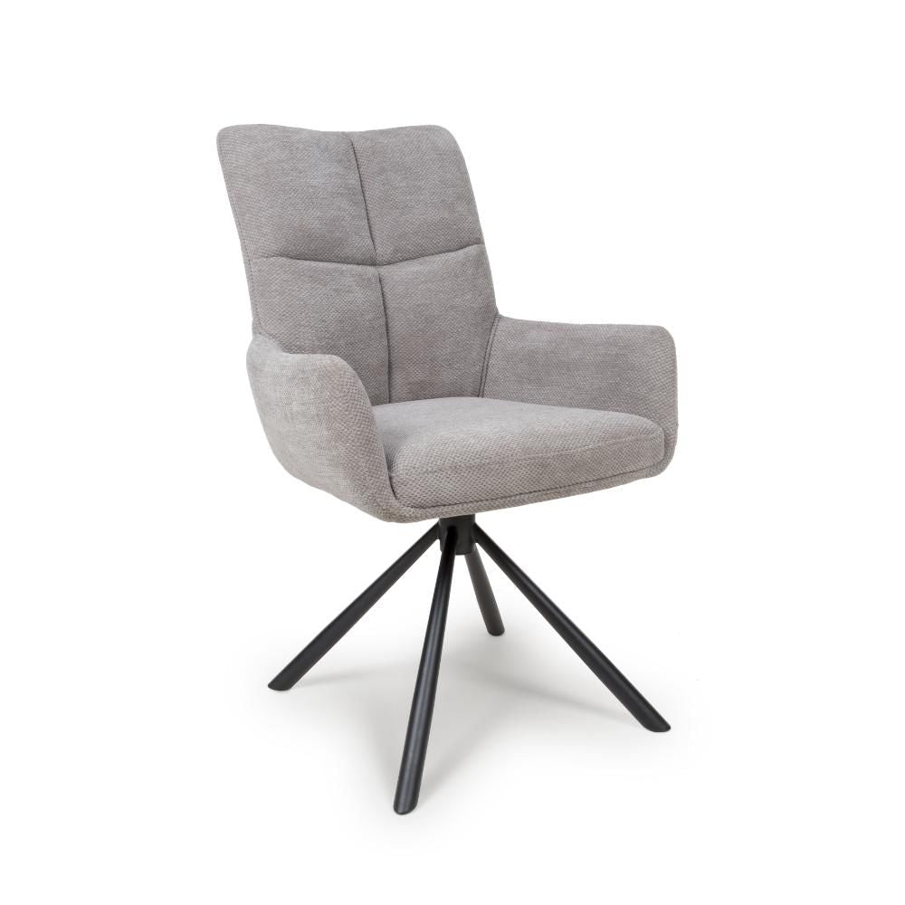 Aldo Swivel Fabric Pewter Dining Chair with Black legs - Side Angle view