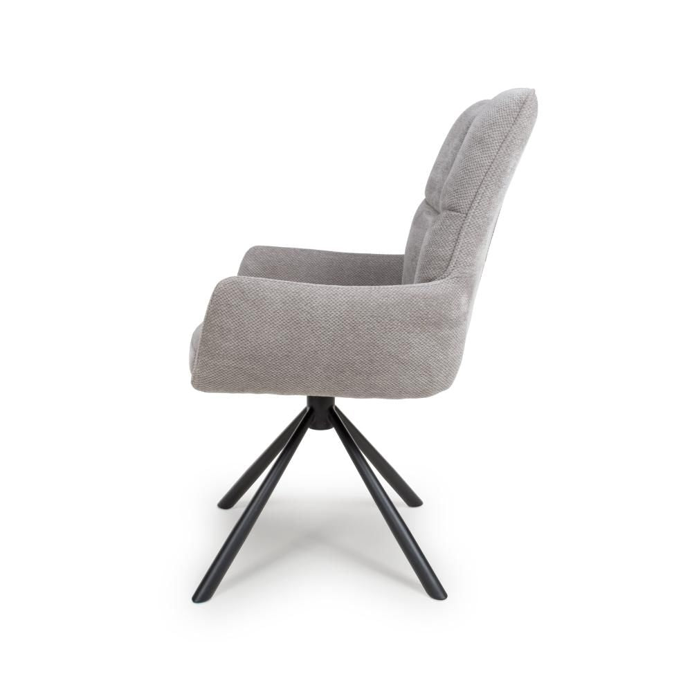 Aldo Swivel Fabric Pewter Dining Chair with Black legs - Side view