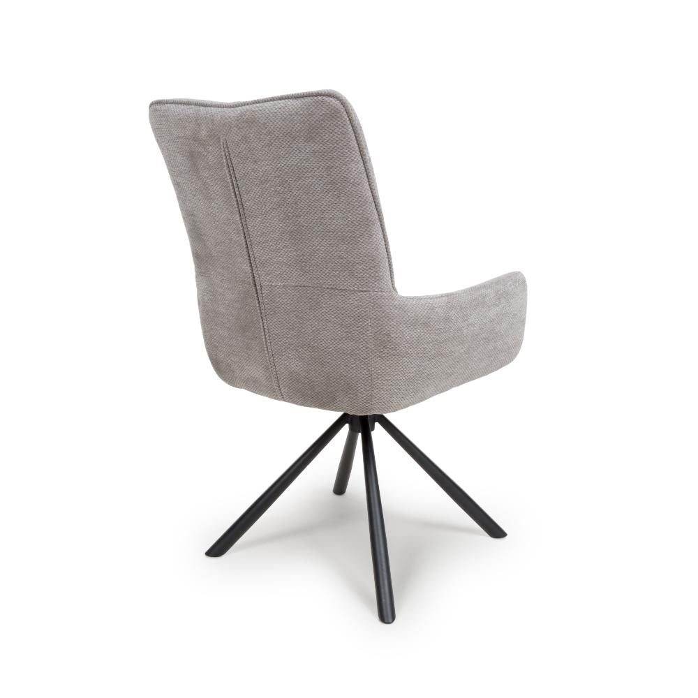 Aldo Swivel Fabric Pewter Dining Chair with Black legs - Back Side view