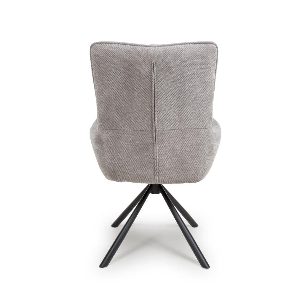 Aldo Swivel Fabric Pewter Dining Chair with Black legs - Full back view