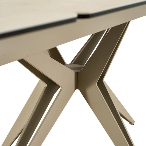 Beige ceramic dining table with star base extending design - Base close up