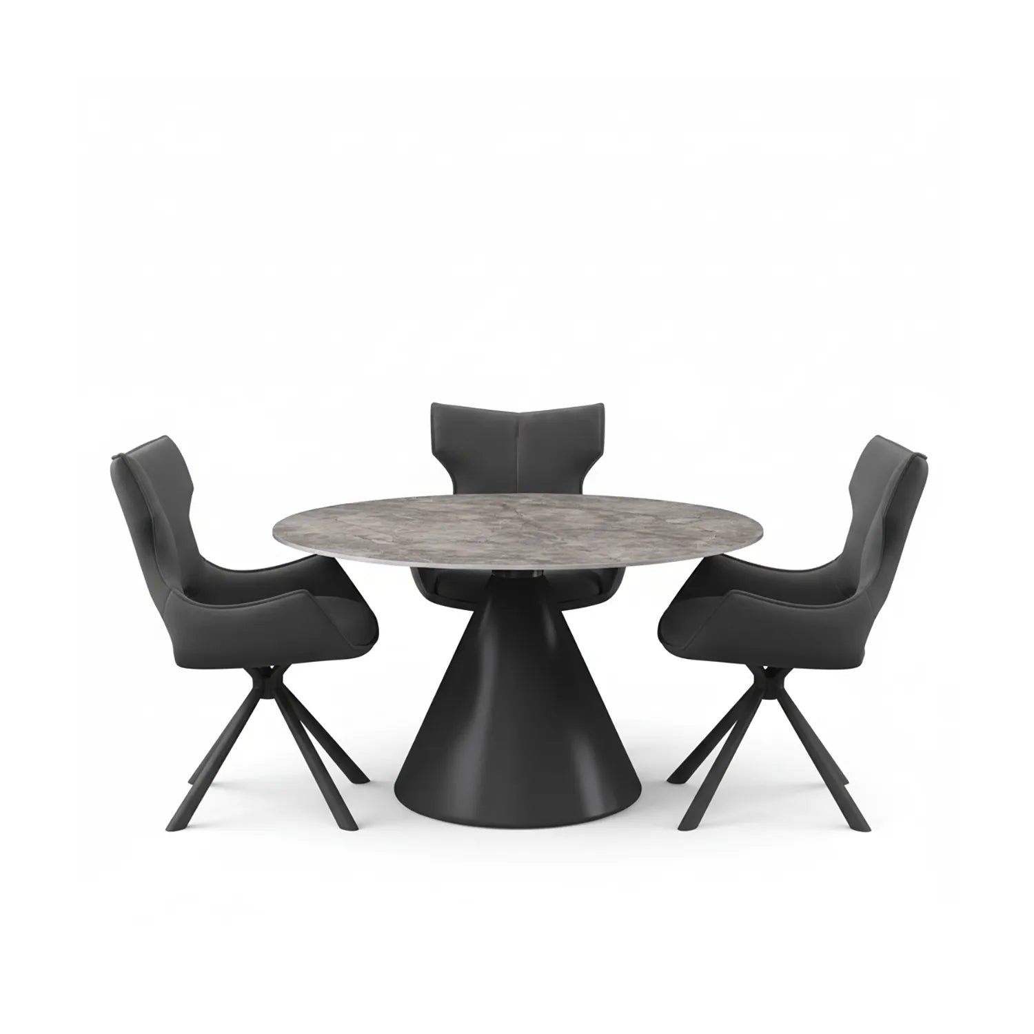 Alessio Gloss Grey Ceramic Round Swivel Extending Dining Table with Tripoli Chairs - Pendle Village Furniture
