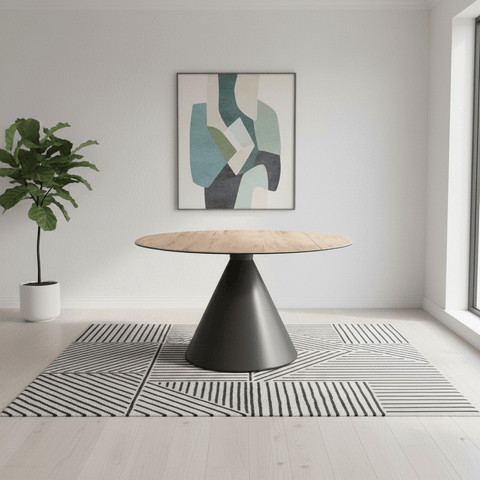 Alessio Oak Effect Ceramic Extending Round Dining Table - 135cm