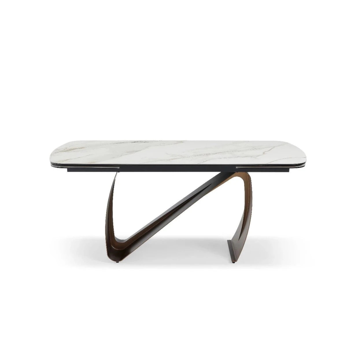 Contemporary brass base dining table extending to 260cm