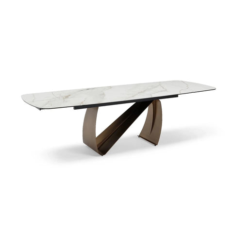 Luxury dining table with brushed brass N shaped base