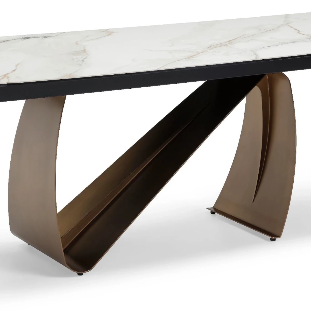 Base Close up of Luxury dining table with brushed brass N shaped base