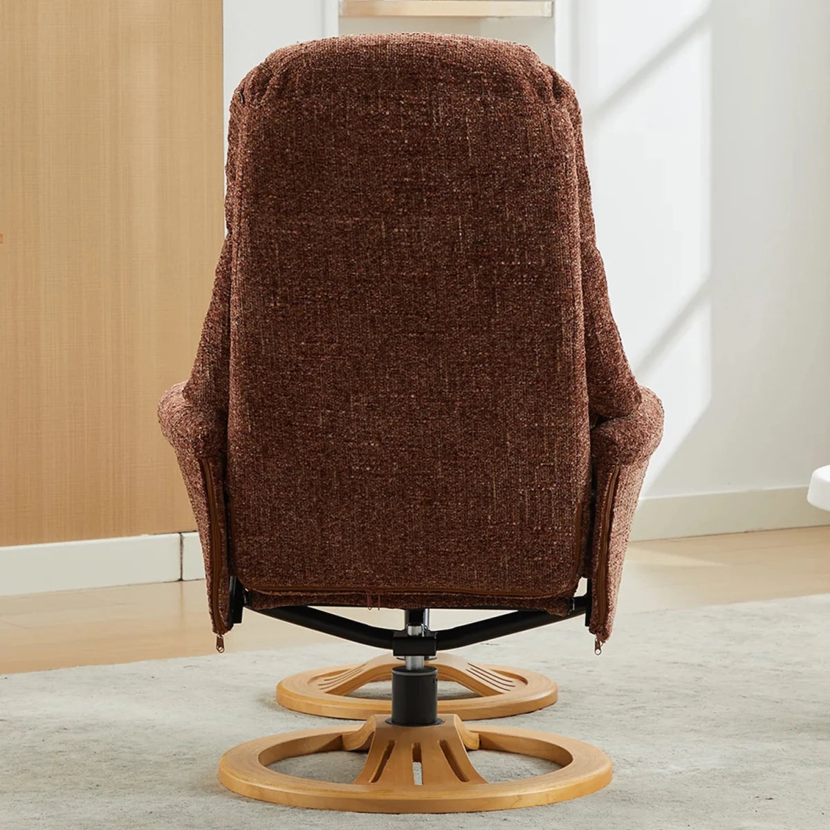 Back view of Allegan Fabric Swivel Recliner Chair with Footstool