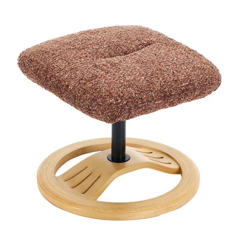 Close Up of Footstool and Wooden Base design on the Allegan Fabric Swivel Recliner Chair 