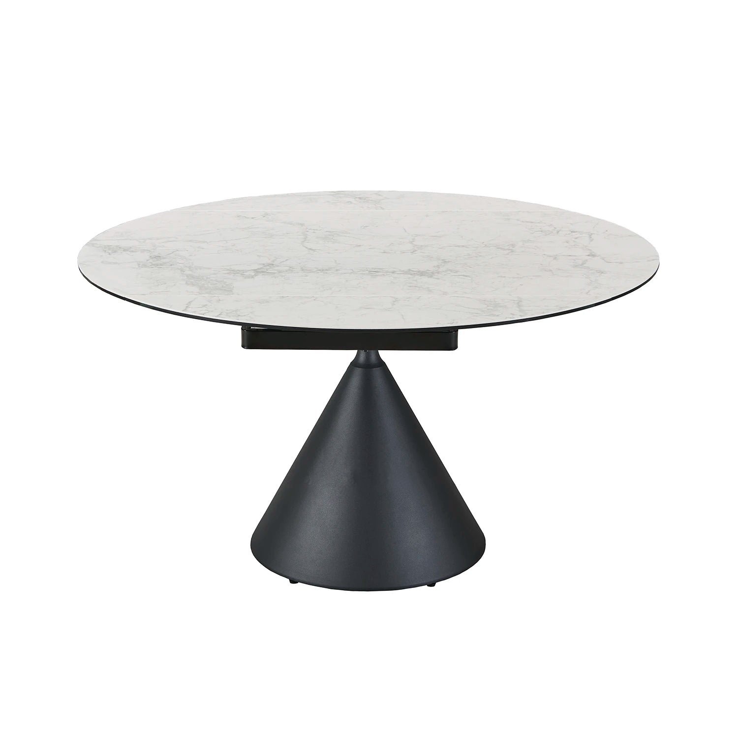 Alonzo Round Ceramic Ext Dining Table with 4 Taupe Fabric Swivel Chairs - Pendle Village Furniture