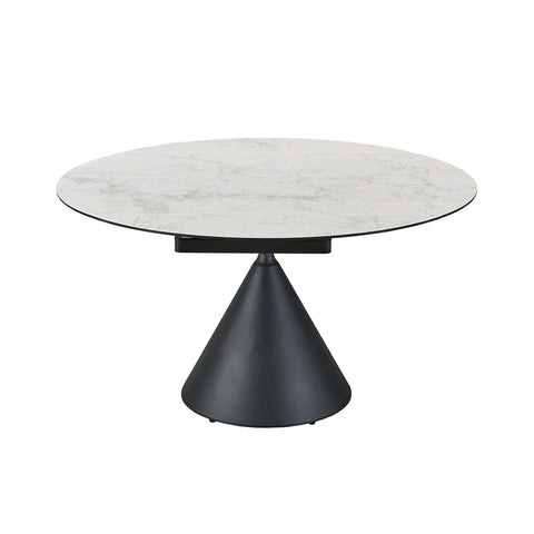 Alonzo Round Ceramic Ext Dining Table with 4 Taupe Fabric Swivel Chairs - Pendle Village Furniture