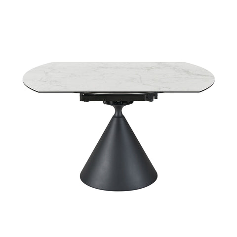 Alonzo Round Ceramic Ext Dining Table with 4 Taupe Fabric Swivel Chairs - Pendle Village Furniture