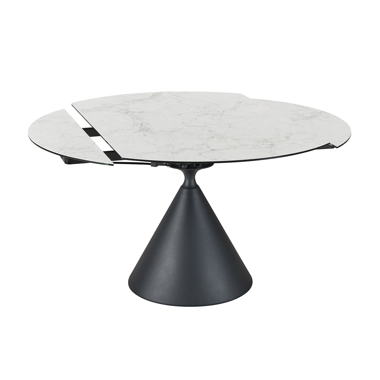 Alonzo Round Ceramic Ext Dining Table with 4 Taupe Fabric Swivel Chairs - Pendle Village Furniture