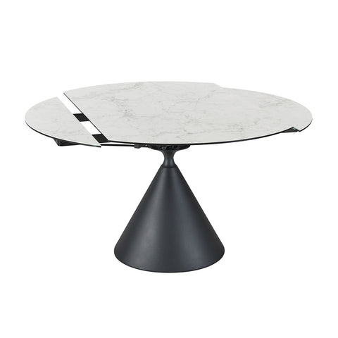 Alonzo Round Ceramic Ext Dining Table with 4 Taupe Fabric Swivel Chairs - Pendle Village Furniture