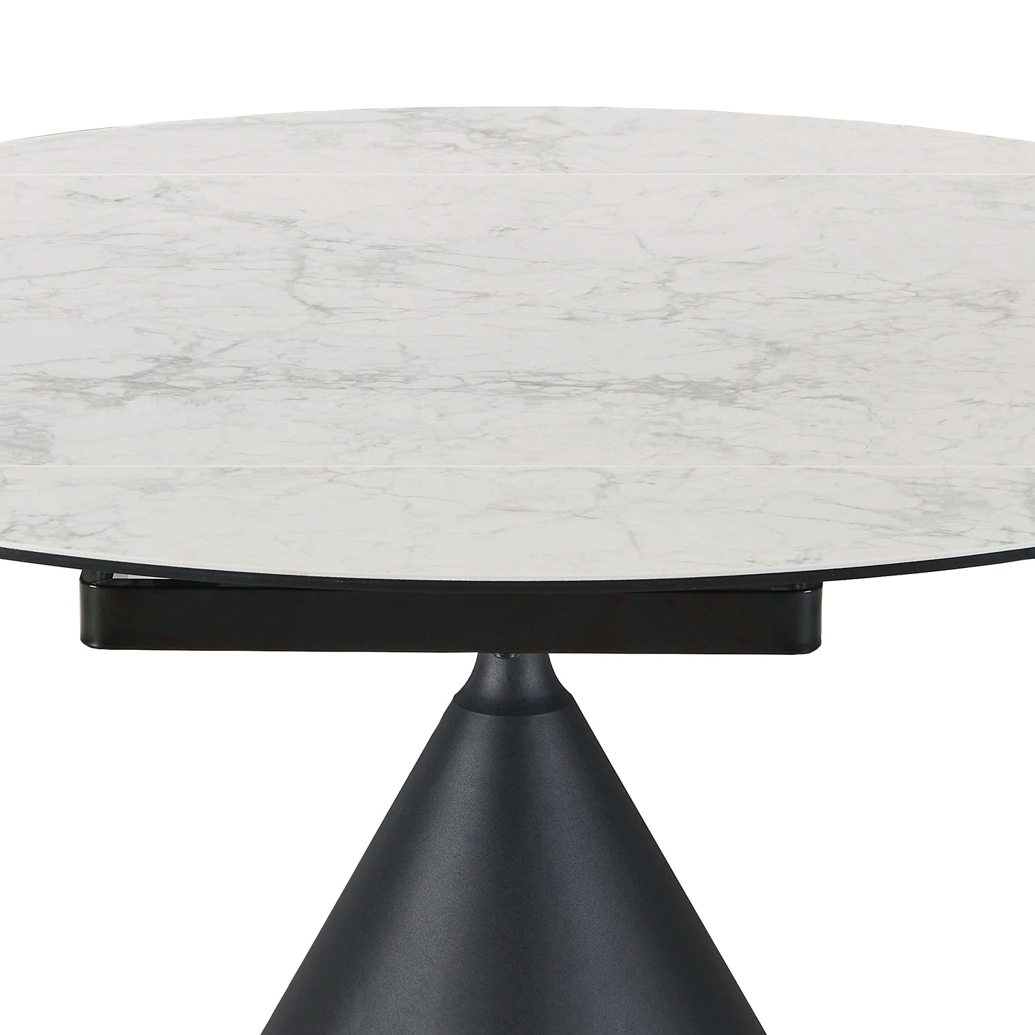 Alonzo Round Ceramic Ext Dining Table with 4 Taupe Fabric Swivel Chairs - Pendle Village Furniture