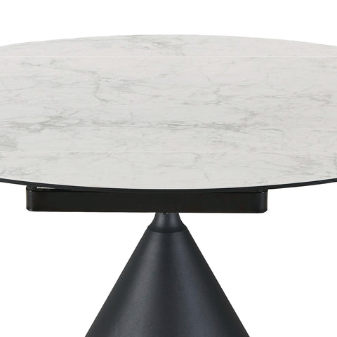 Alonzo Round Ceramic Ext Dining Table with 4 Taupe Fabric Swivel Chairs - Pendle Village Furniture