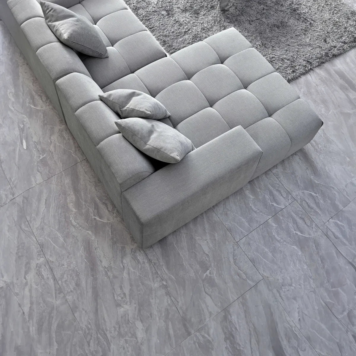 Leonard Left Hand Corner Boucle Sofa in Cloudy Grey - Pendle Village Furniture