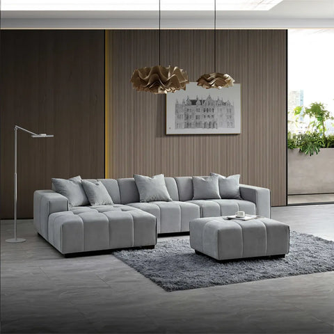 Leonard Left Hand Corner Boucle Sofa in Cloudy Grey - Pendle Village Furniture