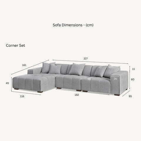 Leonard Left Hand Corner Boucle Sofa in Cloudy Grey - Pendle Village Furniture