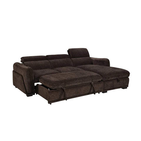 Alvion Cocoa Brown Fabric 3 Seater Chaise Corner Sofa Bed