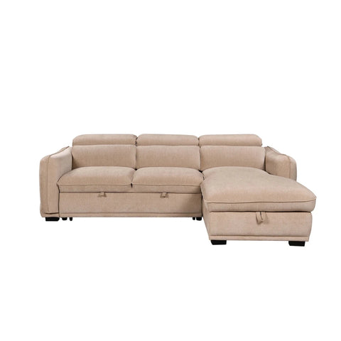 Alvion Beige Fabric 3 Seater Right hand facing Chaise Corner Sofa Bed