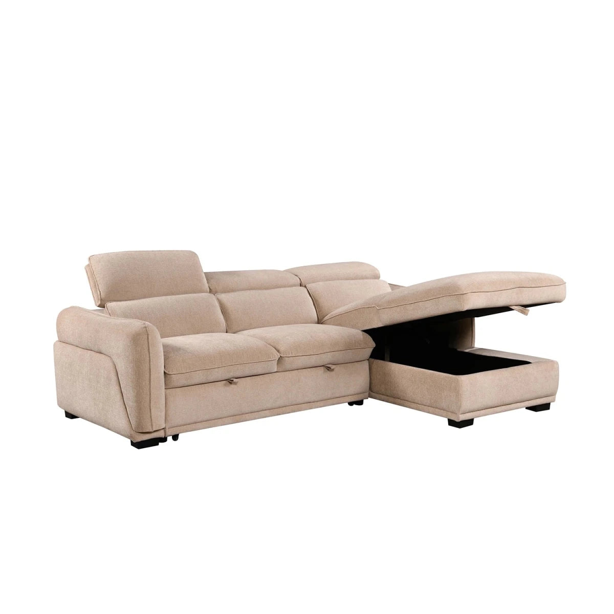 Alvion Beige Fabric 3 Seater Chaise Corner Sofa Bed with Adjustable Headrests
