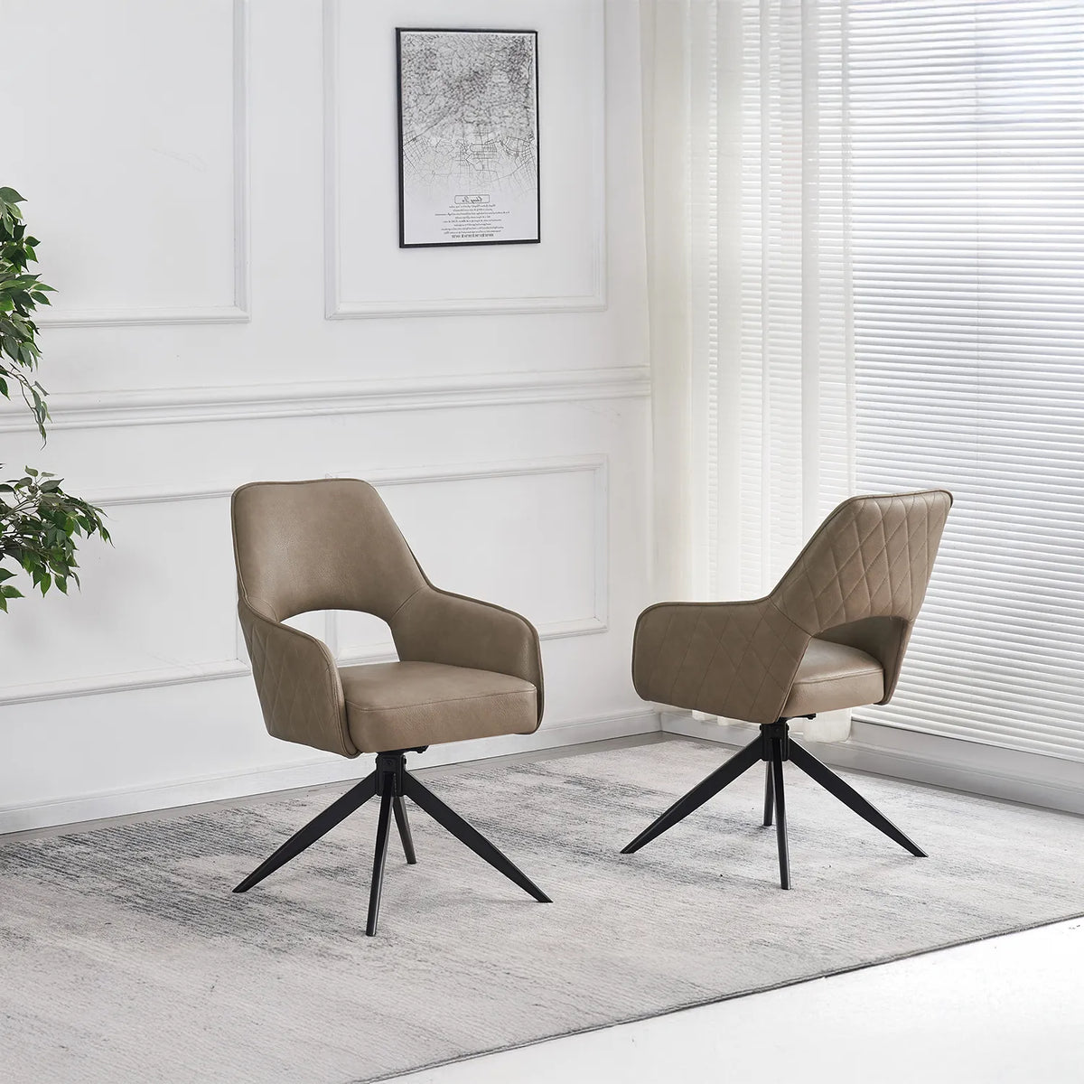Amani Taupe PU Leather Set of 4 Swivel Dining Chairs - Pendle Village Furniture