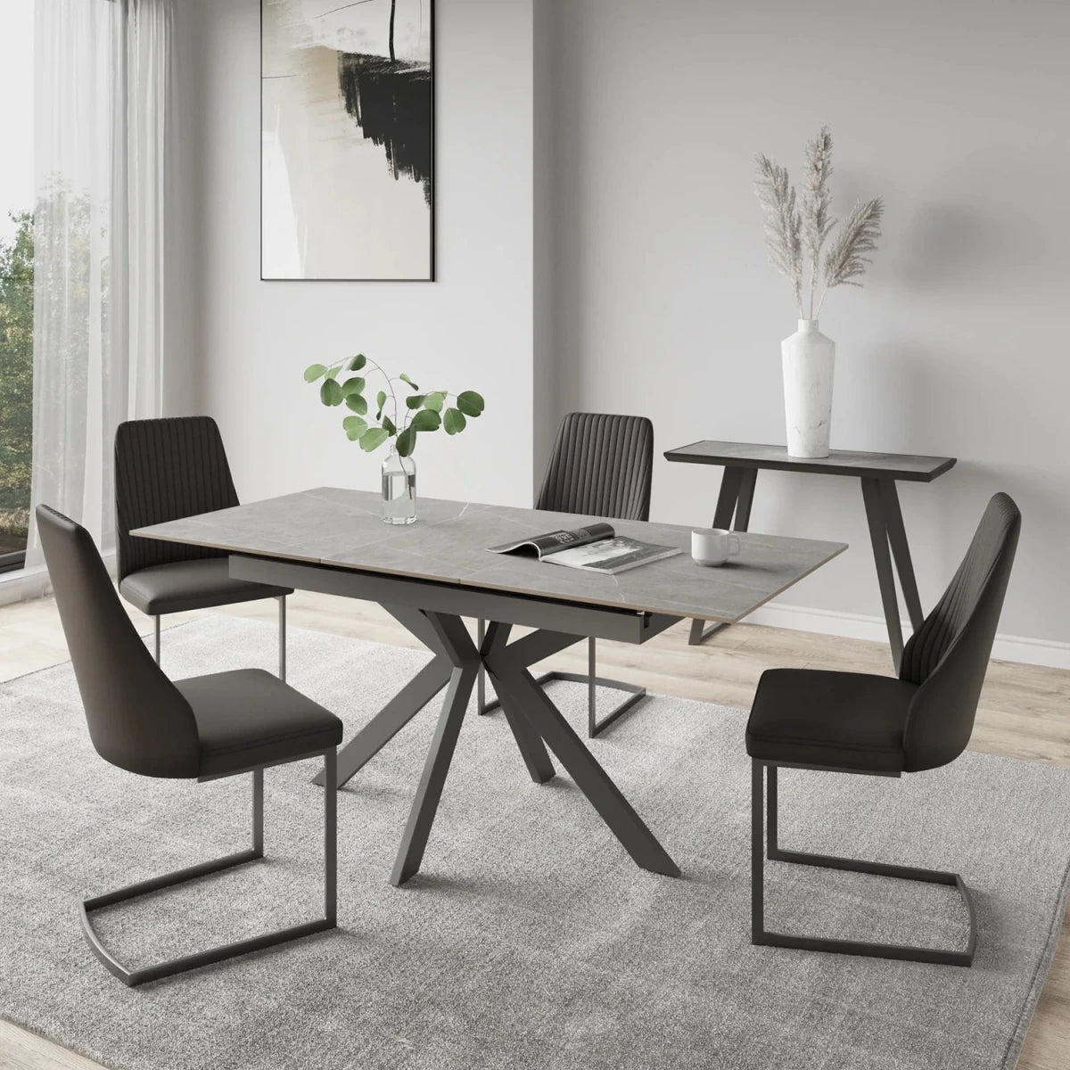 Amari Ceramic Extending Dining Table & Blakely Chairs Set