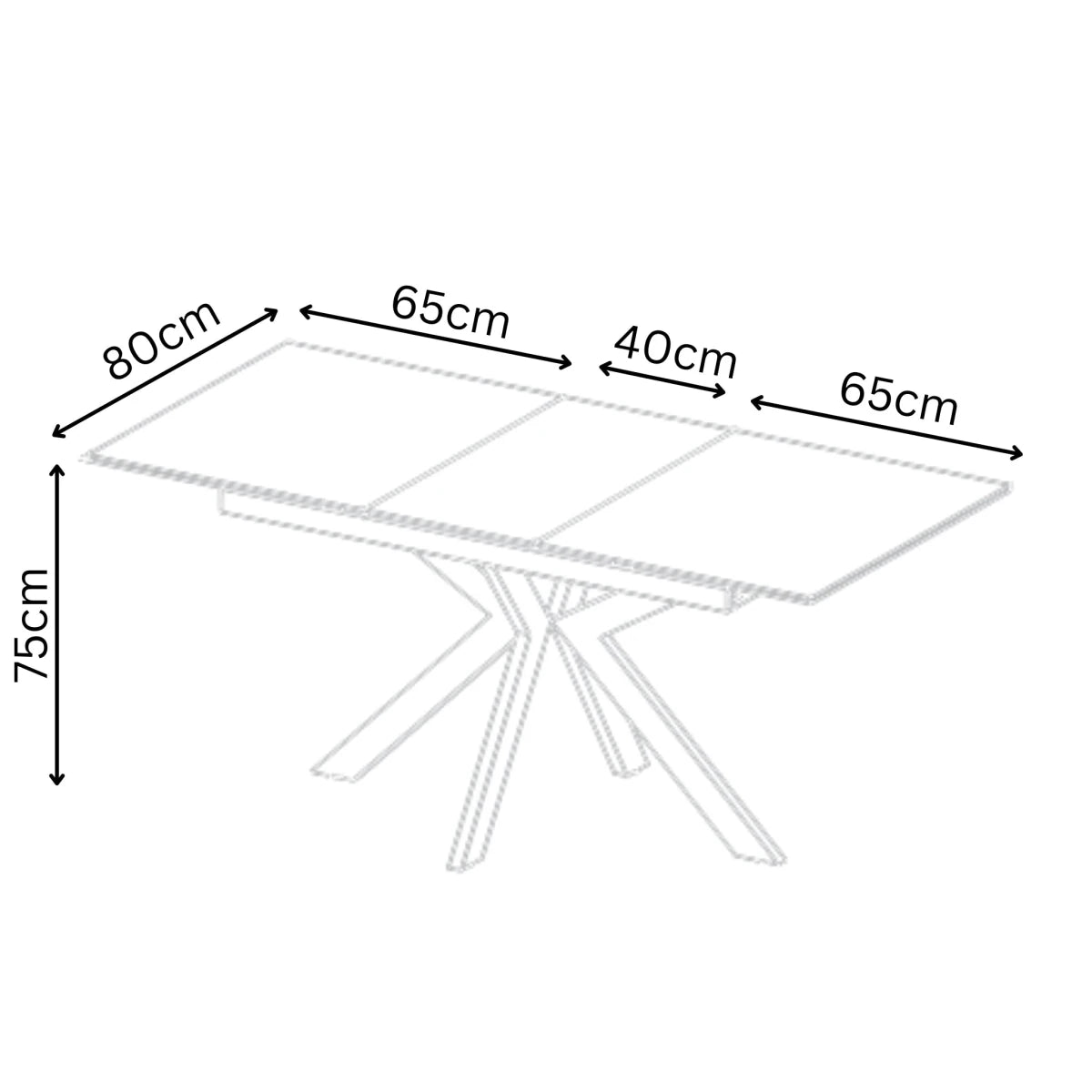Amari White Sintered Stone Ceramic Extending Dining Table with Dimensions on White Background