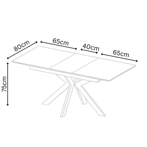 Amari White Sintered Stone Ceramic Extending Dining Table with Dimensions on White Background