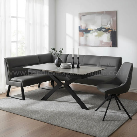 Amari Matt Grey Ext Dining Table with Corner Bench Set - Pendle Village Furniture