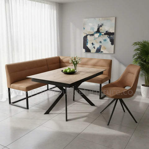 Amari Oak Effect Ceramic Extending Dining Table with Corner Bench Set - Pendle Village Furniture