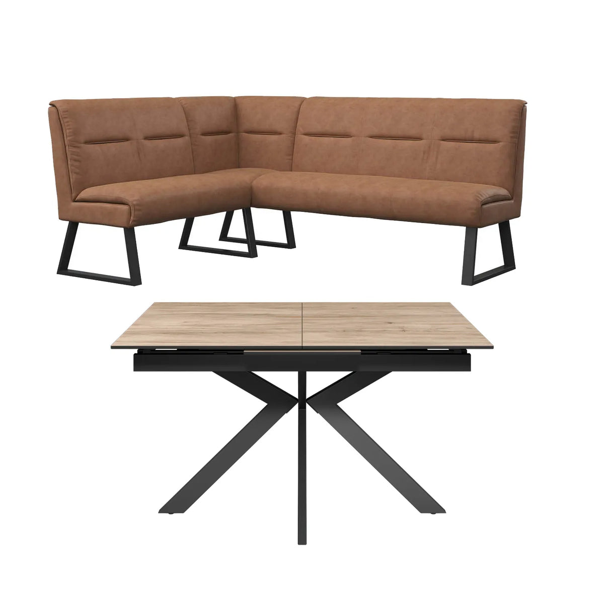 Amari Oak Effect Ceramic Extending Dining Table with Corner Bench Set - Pendle Village Furniture