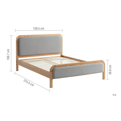 Detailed bed frame dimensions with headboard height information.
