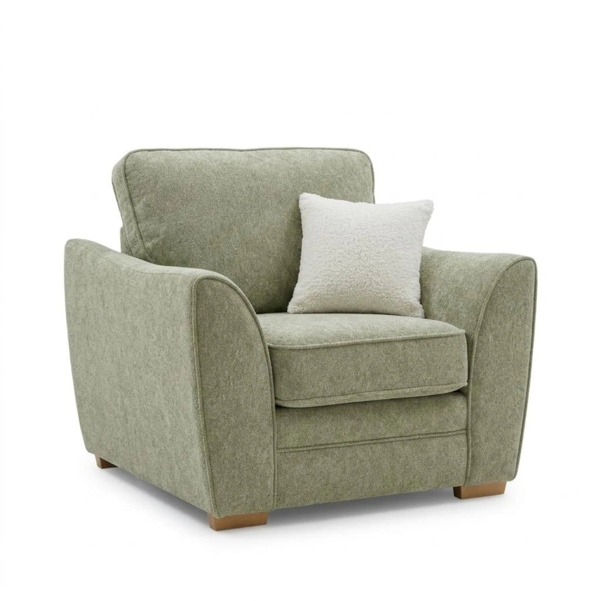 Stylish chair with teardrop arm detail and contemporary look.