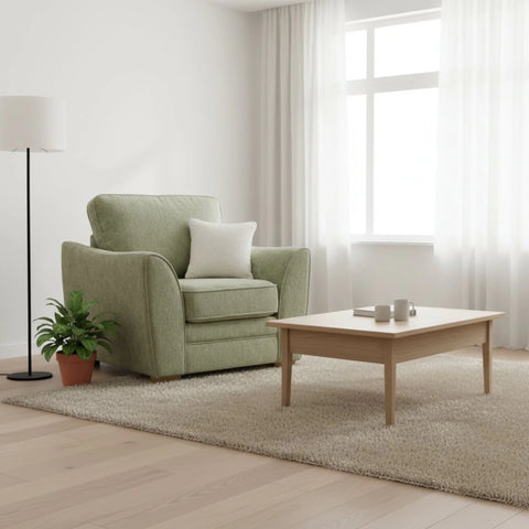 Stylish chair with teardrop arm detail and contemporary look.