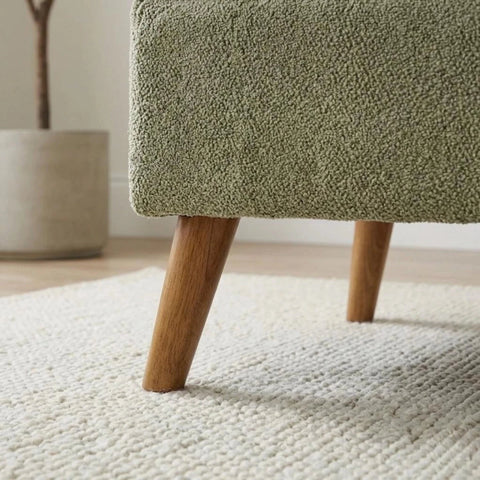 Wooden sofa legs detail showing sturdy build and elegant finish.