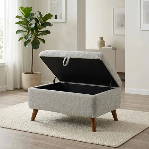 Andover Leo storage footstool with fabric upholstery and hidden storage.